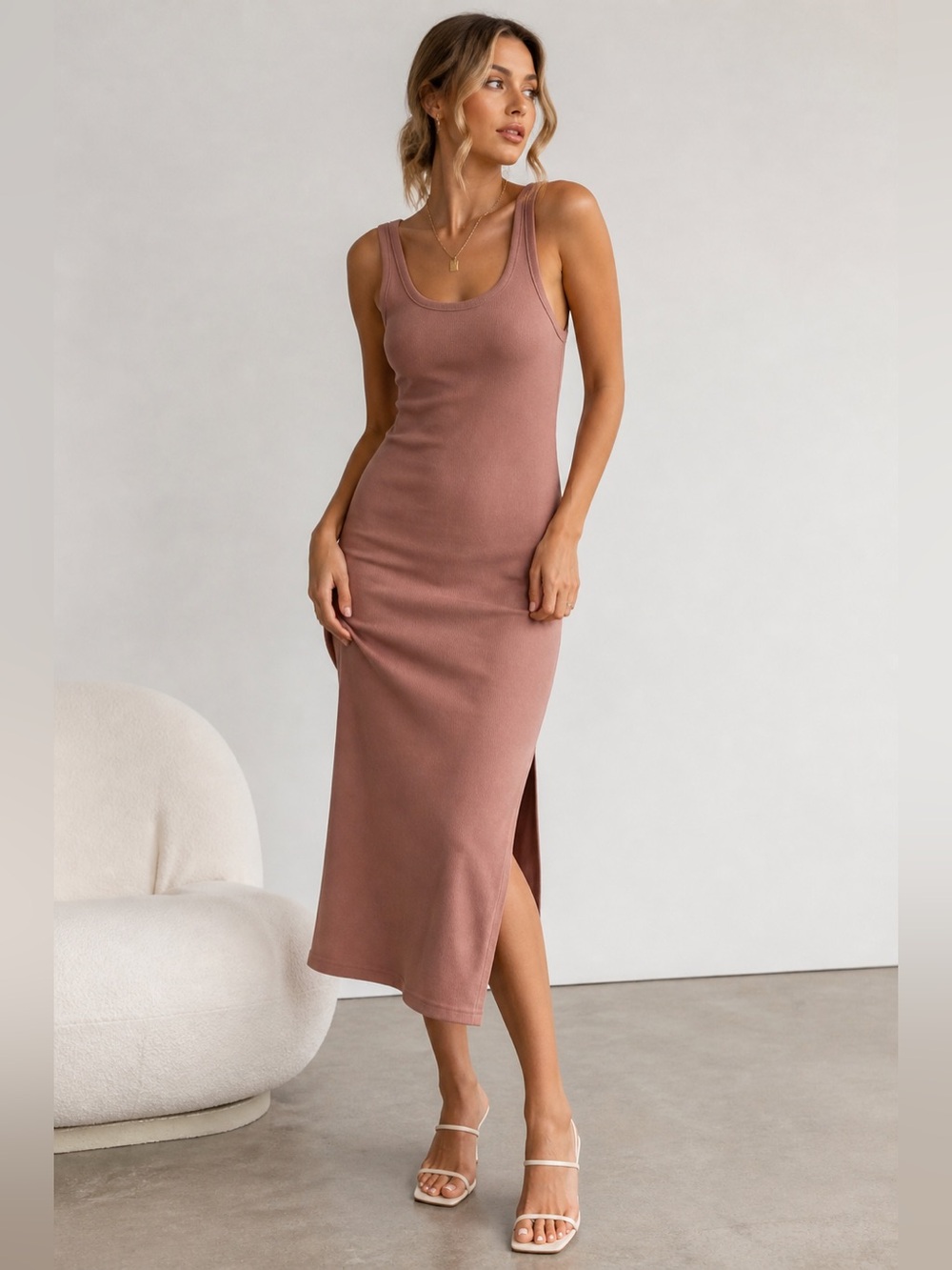 Kuwalla Tee Midi Tank Dress | Size M | Nutmeg Brown | Bodycon Stretch